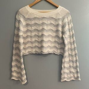 White and Gray Knit Cropped Sweater